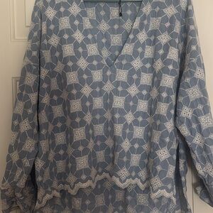 Zara Blue and White Lace Blouse embroidery
